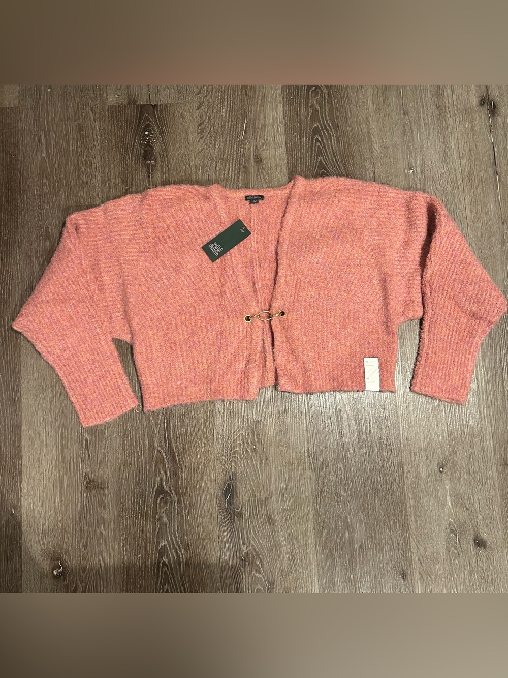 NWT Medium Pink Fuzzy Wild Fable Knit Sweater Cropped Cardigan Gold Buckle